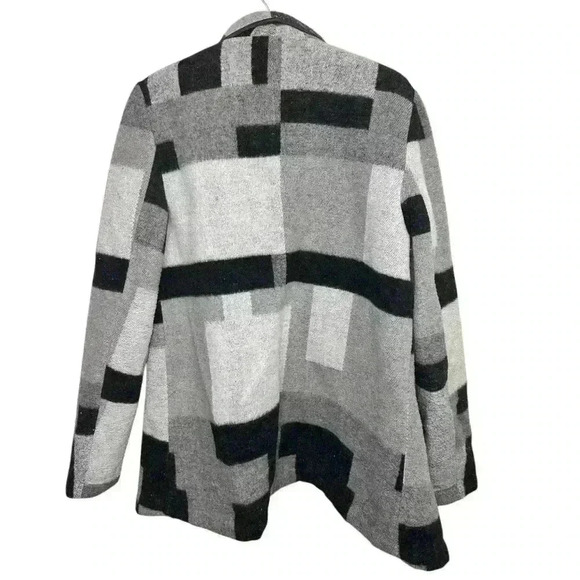 French Connection Wool Blend Open Front Drape Wrap Coat Black & Gray EUC, sz M - Picture 2 of 4